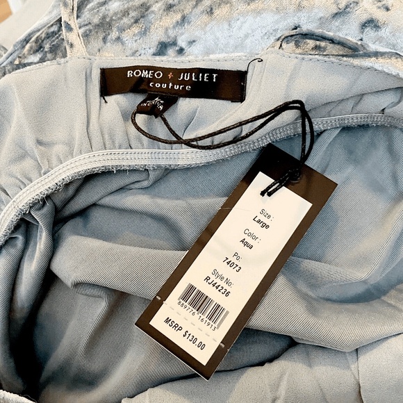 Romeo & Juliet Couture Mini Dress Size Large Aqua Blue Velvet New With Tags - Picture 5 of 5